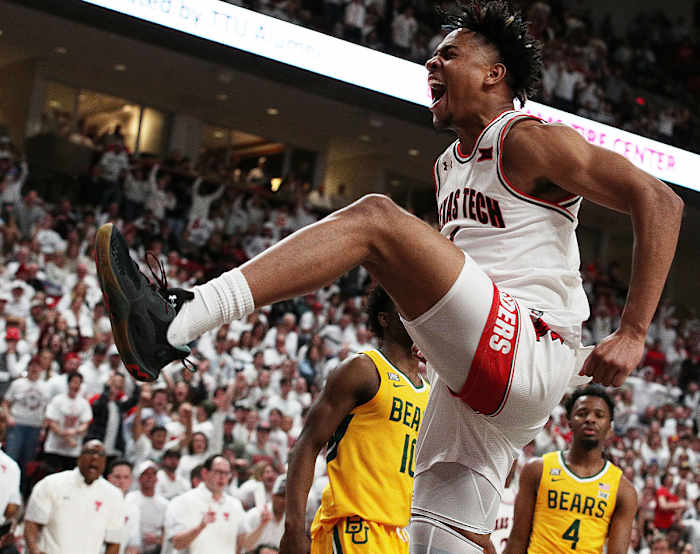 Texas Tech Red Raiders guard Terrence Shannon Jr. (1) reacts after a play in the second half against the Baylor Bears at United Supermarkets Arena.